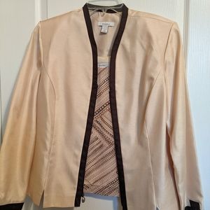 Dress Barn three piece pant suit. Size 14. Pale yellow with dark brown pants.